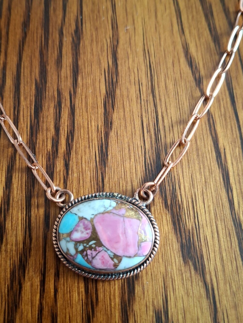 Cotton Candy Pendant Necklace 18"-20" On Copper Hardware